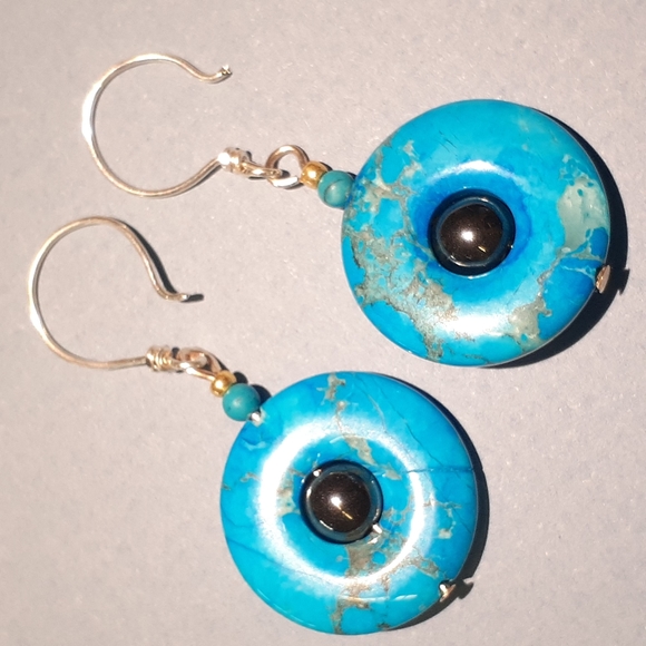 Fine Howlite Donut and Gem Earrings - Picture 2 of 5
